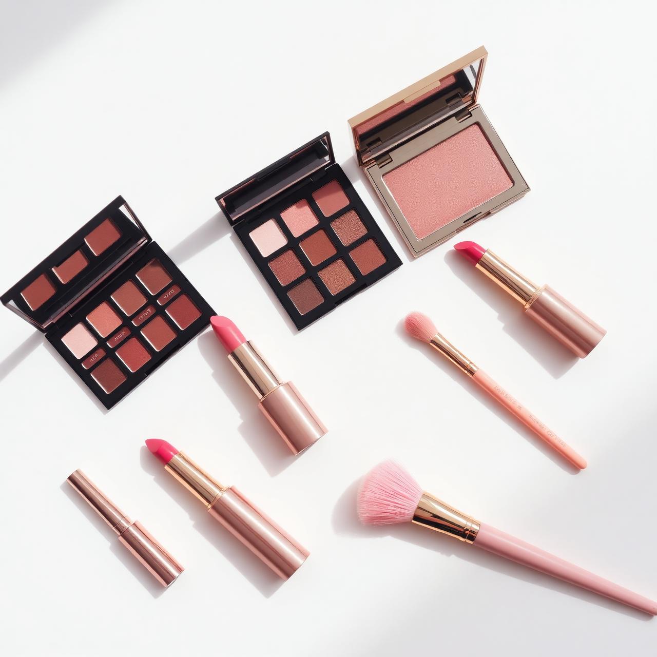 Cosméticos premium em flat lay